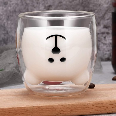 Panda bear shape Double Wall Glass Cute Cup Gift Christmas Valentine’s Day Birthday, 250 ML (Clear)