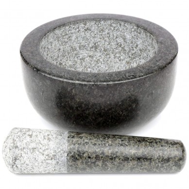 SHUNSTONE Pestle and Mortar Set Premium Solid Granite Stone Large Black 16cm Diameter