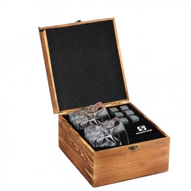 High end Whiskey Stones Gift Set 8 Whiskey Stones with Diamond Whiskey Glasses Wooden Box