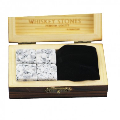 Visoka količina viski G603 hlajenje Stone 4 kosov viski Rock Stones Cube Whisky Stones Hot prodajo Whiskey Stone Darilni set z leseno škatlo