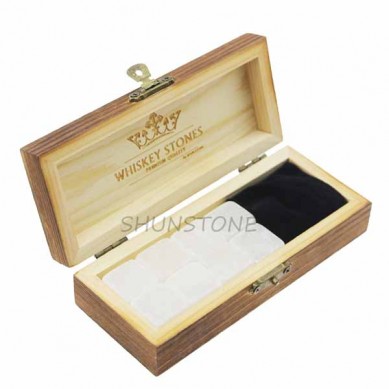 8 pcs de Natural Obsidian Jade especial GemStone personalizadas Whisky pedra reutilizables Cubos de xeo de madeira Gift Box Whiskey Refrixeración Pedras presente