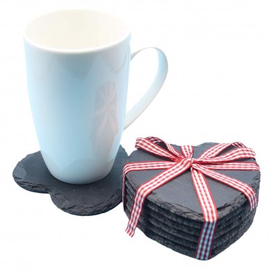 Heart  Slate Coasters Set of 6 with a Ribbon Protection from Drink Rings