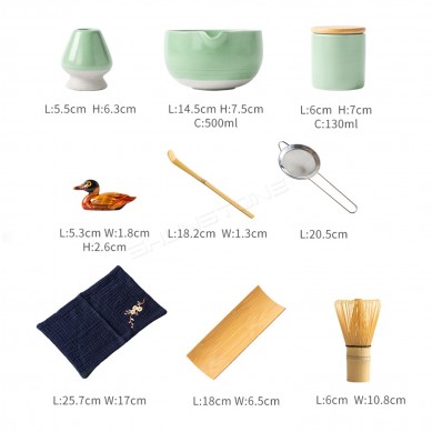 Shunstone Custom Business Corporate Gift Set 9pcs Complete Glass Embossed Matcha Whisk Set in Modern Black Wooden Gift Bo