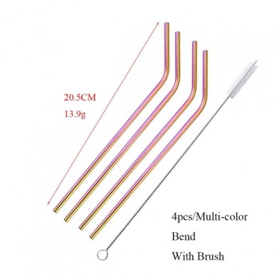 amazon top seller Reusable Stainless Steel Straws set Rainbow Color Metal Straw