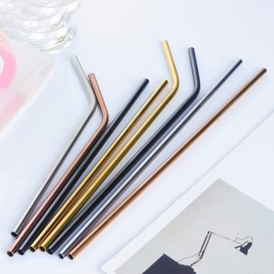 amazon top seller Reusable Stainless Steel Straws set Rainbow Color Metal Straw