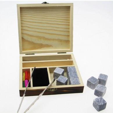 Popular kit 9 pcs of Grey whiskey ice cube stones with stainless steel straw and tong