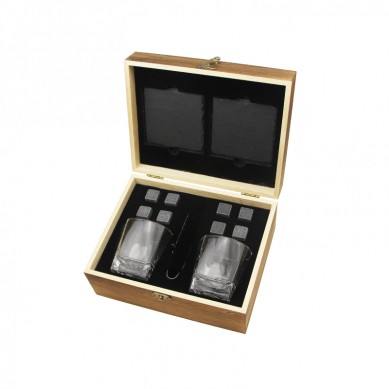 OWN design Bar Accessories Crystal Glasses Whiskey Stones Slate Coaster Wooden Gift box