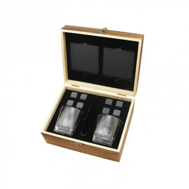 OWN design Bar Accessories Crystal Glasses Whiskey Stones Slate Coaster Wooden Gift box