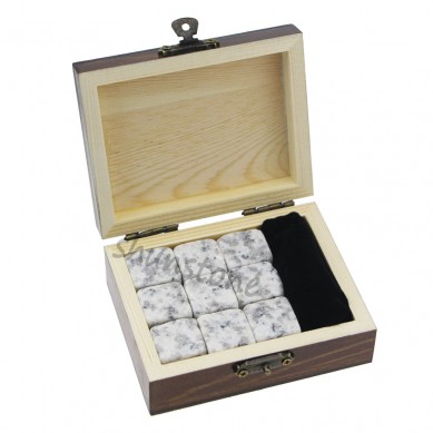 Grousshandel Präis Wooden Box Kadosiddien Set 9pcs Wäin Schéins Rock Whisky Stone