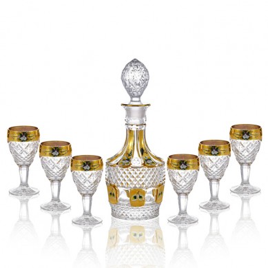 Wholesale Lead Free Gold Enamel Flower Glass Whiskey Wine Decanter Bottle Glasses Luxury Set For Vodka Tequila
