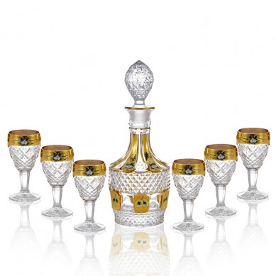 Wholesale Lead Free Gold Enamel Flower Glass Whiskey Wine Decanter Bottle Glasses Luxury Set For Vodka Tequila