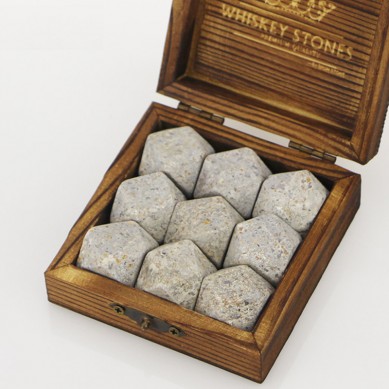 Popular whiskey set Small wooden box Diamonds whiskey stone 9 pcs of high quantity chilling stone