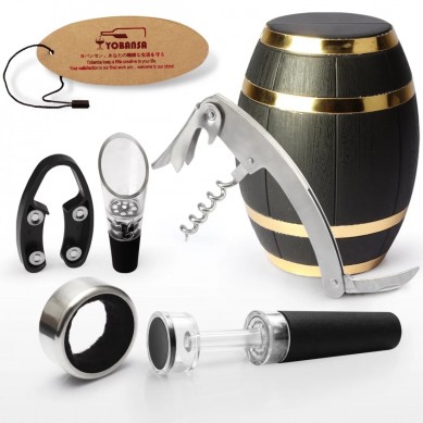 SHUNSTONE Hot Sale Wine Barrel Shaped Wine Accessories Gift Set Wine Opener Corkscrew