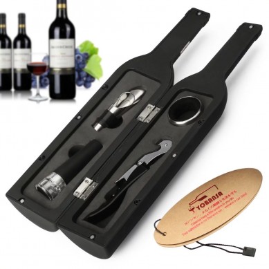 SHUNSTONE Hot sale bottle shaped 5 pieces wine accessories gift set wine opener wine stopper set