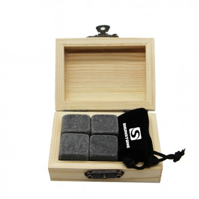 4pcs of Promotional Grey Ice stone Gift Item Whiskey Stones Gift Set with Velvet Bag small stone gift set