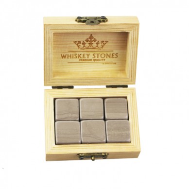 Cheap Whiskey Stones Gift Set with 6 Pcs of Antiquity Wood Grain in Natural Wooden Box to Chill Your Drinks