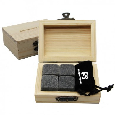 4pcs of Promotional Grey Ice stone Gift Item Whiskey Stones Gift Set with Velvet Bag small stone gift set
