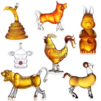 Animal shaped horse snake cow dragon shaped clear glass wine liquor bottles