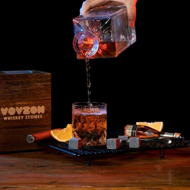 4 Chilling Whiskey Stones Crystal Whiskey Rock Glass Slate Coasters for Whiskey wine