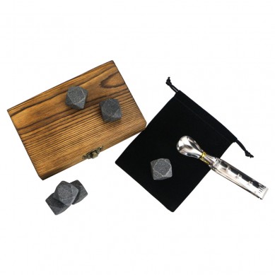 Special diamon Whisky Stones Gift 6 Natural Soapstone  Granite Chilling Rocks with pine Wooden Box