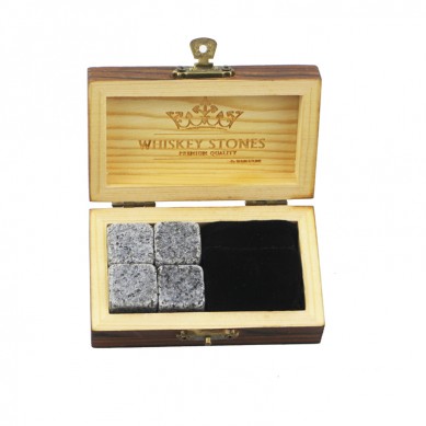 Hot product 4pcs of porphyry whiskey stone and black velvet bags into Outer Burning Wood Box high quality