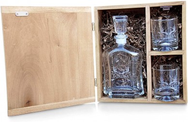 Pro lasher customized logo in wine bottle whiskey decanter and wine glass by luxury wooden box