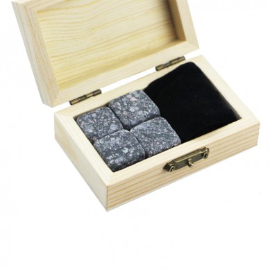 Log colour whiskey gift wooden box  4pcs of porphyry whiskey stones Small and Cheap Whiskey Stones Gift Set with 4 Stones and 1Velvet Bag small stone gift set