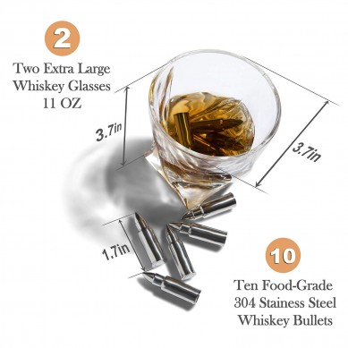 Premium Whiskey Stones Bullets Chilling Stainless Steel Whiskey Rocks twisted Whiskey Glasses