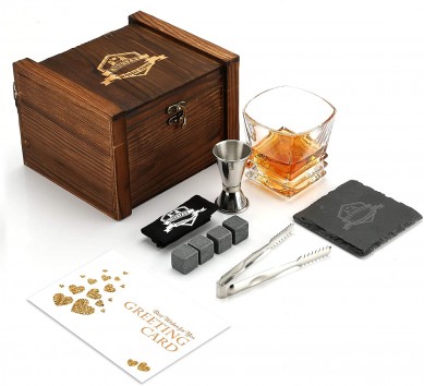 ឈុតកាដូស្រាវីស្គី Cooling Stone Whiskey Glasses Ice Cube Set with stone coaster