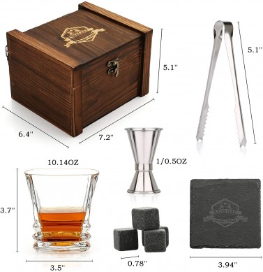 ឈុតកាដូស្រាវីស្គី Cooling Stone Whiskey Glasses Ice Cube Set with stone coaster