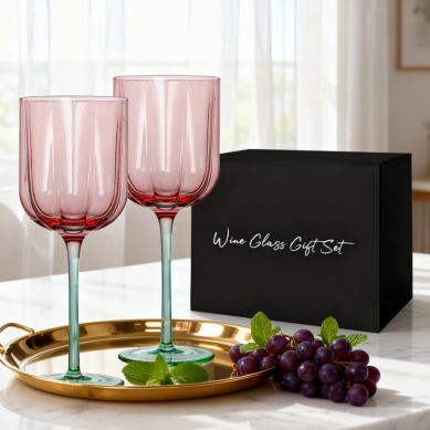 SHUNSTONE Premium Crystal Flower Shaped Burgundy Wine Glass Gift Set for Ladies Birthday Valentine’s Day Wedding Party