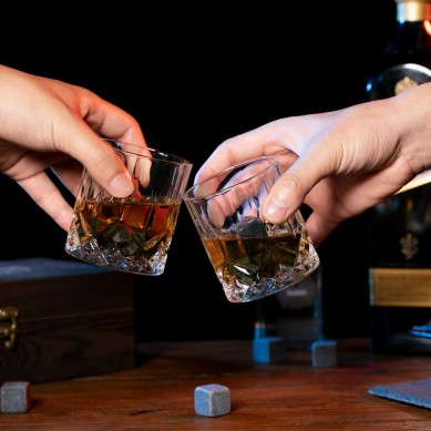 4 Chilling Whiskey Stones Crystal Whiskey Rock Glass Slate Coasters for Whiskey