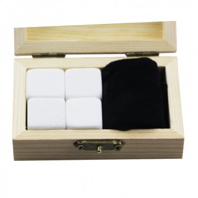 4 pcs of Pearl White  Drinking Stones with High Quality Chilling Stones Whiskey Stones With Wooden Box