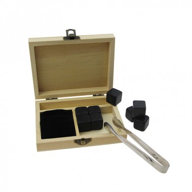 9 pcs of Black Polished Whiskey Stones Wine Gift Set with Tong and Bag from Shunstone China