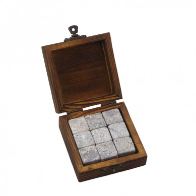 Promotion Wooden Gift Box Reusable 9 pcs of Whiskey Rocks Chilling Jade Stones Shot Whisky Glasses and Exclusive Coasters Engraved Logo