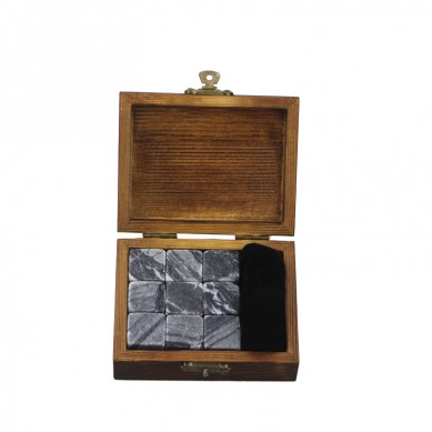 Antiquity Wood Grain 9 pcs of Whisky Stones Souvenir Chilling Whiskey Stones Bar Accessories  Whiskey Stones Velvet Bag