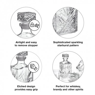 Whiskey Decanter Diamond Decanter Dengan Detail Starburst Untuk Wiski Bourbon Scotch