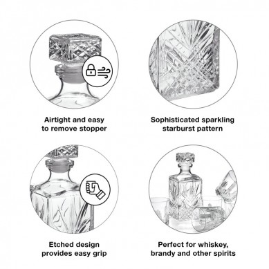Whiskey Decanter Diamond Decanter With Starburst Detailing For Whiskey Bourbon Scotch