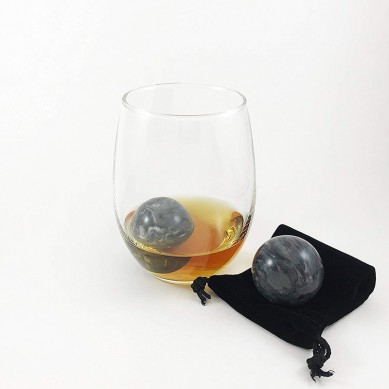 Whiskey Stones Set of 2 Marble Chilling Spheres in Gift Box with Velvet Storage Bag
