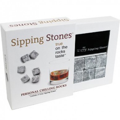 Sipping Stones Whiskey Rocks Set of 6 Grey Whisky Chilling Rocks in Gift Box with Pouch