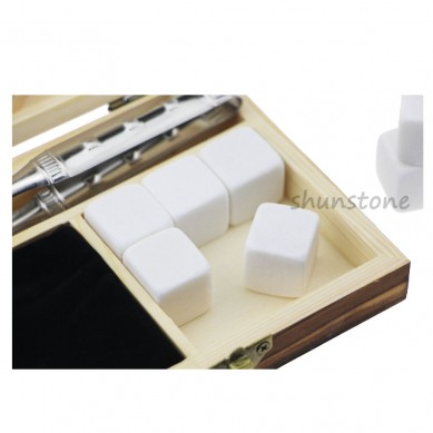 Set of 9pcs Wine cooler soapstone granite whiskey stone Customized Promotion Pine Wood Box