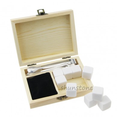 Set of 9pcs Wine cooler Log colour wooden box whiskey stone Customized Promotion Pine Wood Box