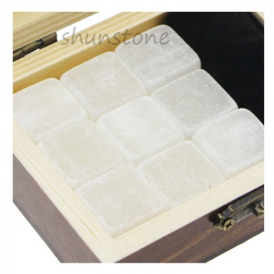 Personalized Pine Wood Box Şərab Whiskey Hədiyyə Dəsti Təbii Ice Cubes Soyutma üçün İçkilər Spirits Jade Stone soyuq