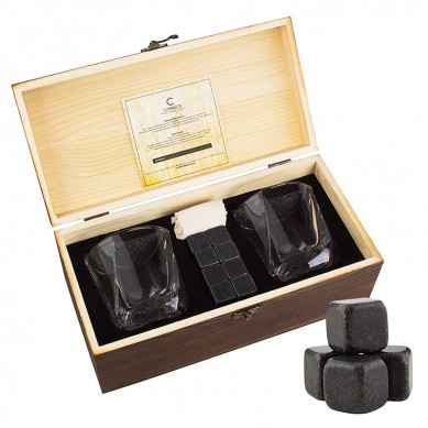 Whiskey Stones Gift Set 8 Granite Chilling Whisky Rocks Crystal Whiskey Glasses Gift Wooden Box