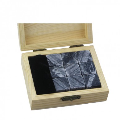 High quantity Wholesale whisky Chilling Stones 9 pcs Whiskey Stone Set Creative Gift Set Custom Whiskey Wine Ice Stone with Wooden Box