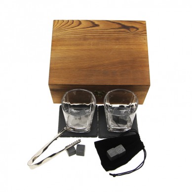 Rapid Delivery for Wooden Gift Boxes - Hot selling Whiskey Stones Gift Set with 1 Velvet bag and 2 Glasses  Customized Product  – Shunstone