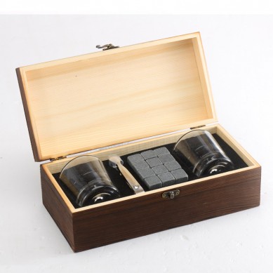 Amazon best seller Whiskey Glasses two pcs and Whiskey Stones in High Brown Wooden Box Package as Gift to whiskey Lovers