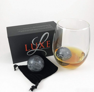 Whiskey Stones Set of 2 Marble Chilling Spheres in Gift Box with Velvet Storage Bag