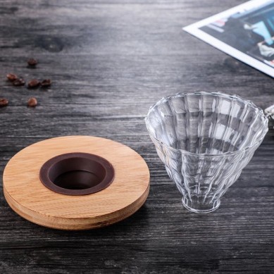 wooden brackets glass coffee dripper pot set Japanese V60 glass coffee filter reusable pour over