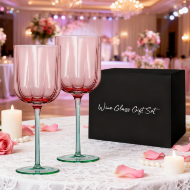 SHUNSTONE Premium Crystal Flower Shaped Burgundy Wine Glass Gift Set for Ladies Birthday Valentine’s Day Wedding Party